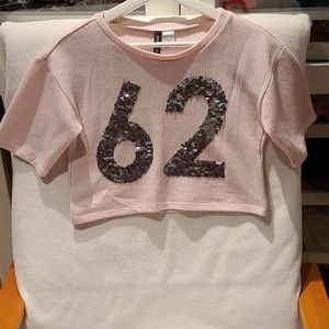 H&M pink sequin crop top